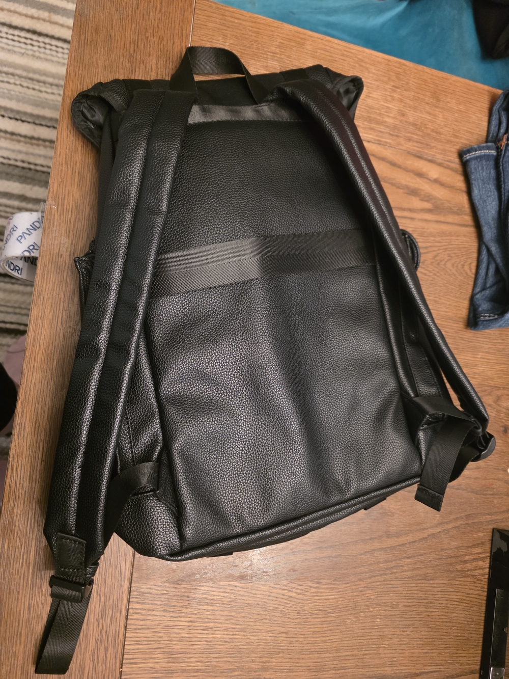 Bugatti Black Pebbled Faux Leather Drawstring Laptop Backpack - Picture 2 of 13
